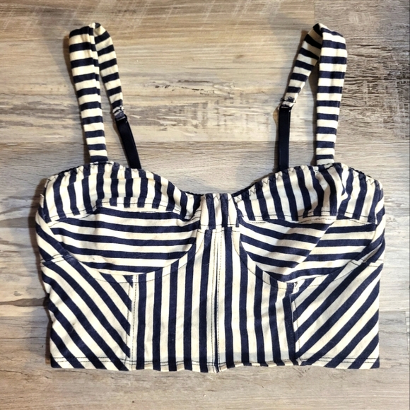 Garage blue and white Striped Crop Top - Picture 1 of 5
